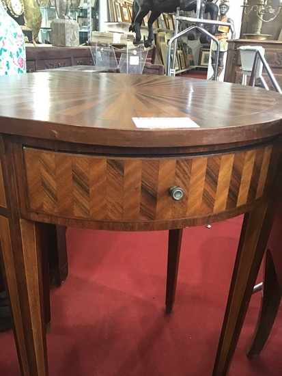 GUERIDON MARQUETE STYLE ART DECO 1 TIROIR DIAM 60 CM