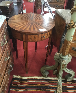 GUERIDON MARQUETE STYLE ART DECO 1 TIROIR DIAM 60 CM