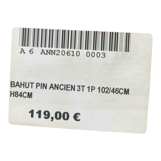 BAHUT PIN ANCIEN 3T 1P 102/46CM H84CM 