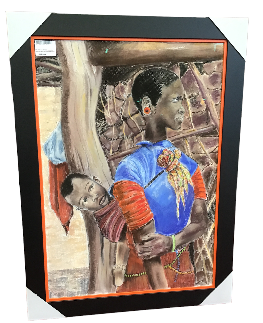 P.B. PASCALE BILTGEN mere enfant sur le dos cadre bois ss verre 86/116cm  