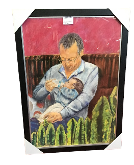 P.B. PASCALE BILTGEN pastel  pere efant cadre bois ss verre 80/110cm 