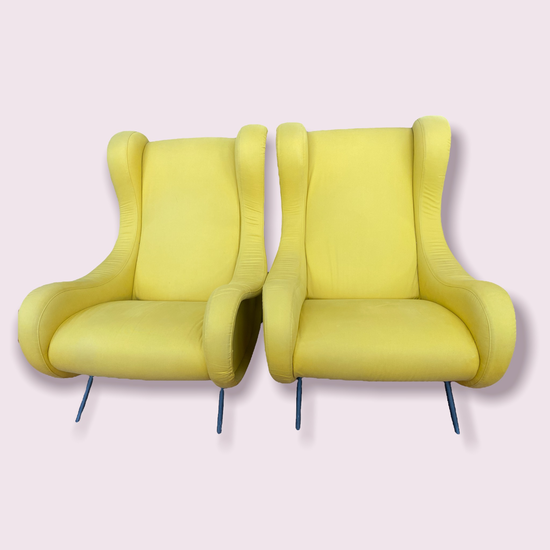 MARCO ZANUSO LADY ARFLEX PAIRE BERGERE TISSU JAUNE OR 70 X 100 X 97 CM