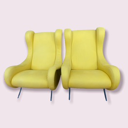MARCO ZANUSO LADY ARFLEX PAIRE BERGERE TISSU JAUNE OR 70 X 100 X 97 CM