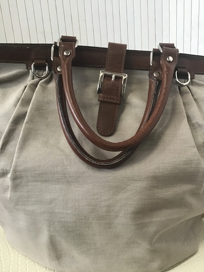 FABIANA FILIPPI sac a main toile ecru et cuir marron