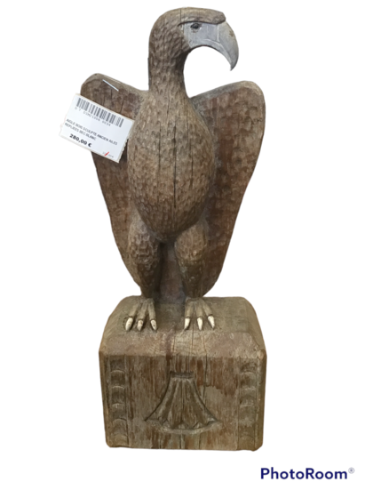 AIGLE BOIS SCULPTE ANCIEN AILES REPLIEES BEC BLANC