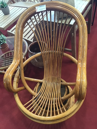 FAUTEUIL ROTIN VINTAGE ROTATIF 1970 AVEC TABLE BASSE VERRE rotin 