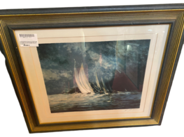 LITHOGRAPHIE TRACE DE SIGNATURE N224/250 VOILIERS EN MER REGATE 73 X 62 CM