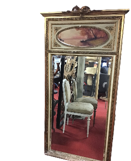 MIROIR TRUMEAU BISEAUTE ENCADREMENT DORE NOEUD EN L ETAT 179 X 89 CM