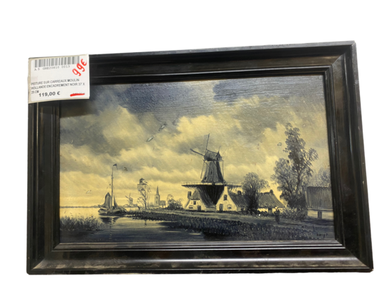 PEITURE SUR CARREAUX MOULIN HOLLANDE ENCADREMENT NOIR 37 X 25 CM