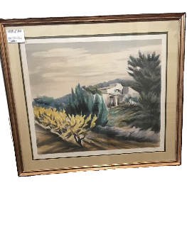 ZAROU LITHO 21/200 PAYSAGE DE PROVENCE CADRE BOIS DORE SS VERRE 70/78CM 