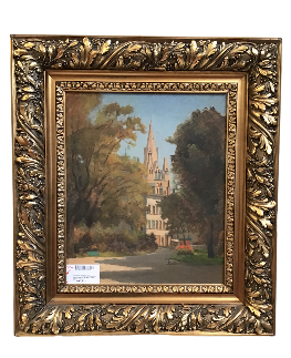 HUILE SUR TOILE ECOLE FRANCAISE LA CHATEAU VU DU PARC CADRE DORE 74 X 83 CM