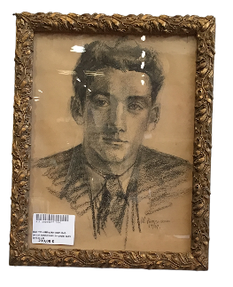 WALTER KAMPMANN (1887-1945) portrait homme fusain sur papier cadre doré 33 x 42 