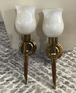JACQUES ADNET paire applique torchre bois et mtal hauteur 38 cm