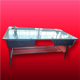 BUREAU INDUSTRIEL MET GRIS 4T PLATEAU VERRE 92/184CM 