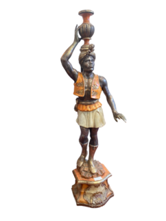 NUBIEN BOIS SCUPLTE PEINT EN ETAT SUR SOCLE VASE H164CM  