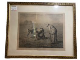D APRES MILLET gravure l angelus ou les glaneuses cadre dore 80 x 65 cm