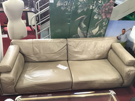 ROCHE BOBOIS canap  cuir beige ttires liser chrome 250 x 105 cm