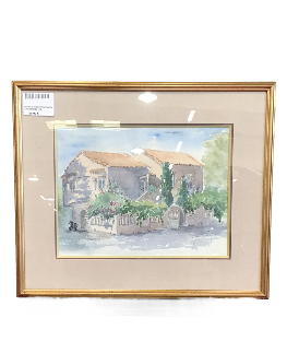 AQUARELLE DE G.ROUSSIN PAVILLON CADRE DORE 60 X 51 CM