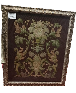 TAPISSERIE SOUS VERRE DECOR FLEUR VISAGE CADRE DORE 67 X 80 CM
