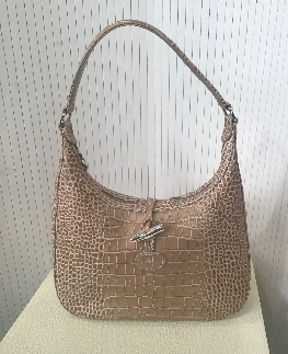 LONGCHAMP sac a main imitation crocodile beige