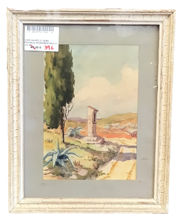 CADRE AQUARELLE CHEMIN PROVENCAL ENCADREMENT BEIGE 34 X 43 CM