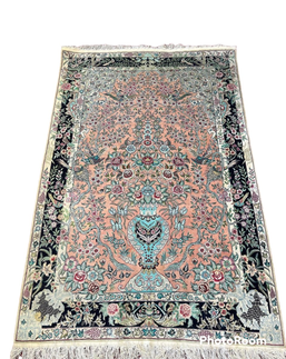 TAPIS FAIT MAIN ORIENT ISPAHAN JARDIN D EDEN LAINE ET SOIE 125 X 190 CM