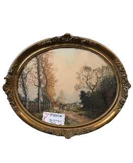 GRAVURE SCENE ANIME CALECHE ENC DORE OVALE 51 X 61 CM SANS LA VITRE