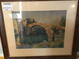 AQUARELLE LE PONT SIGNEE ENCADREMENT BOIS 62 X 54 CM