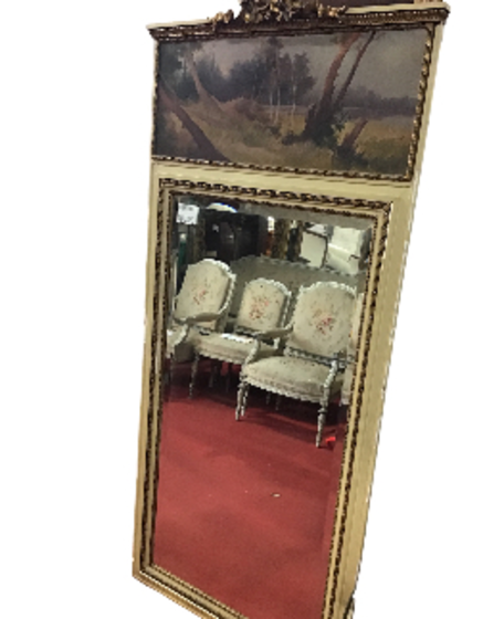 MIROIR TRUMEAU BISEAUTE DECOR PAYSAGE ENCADREMENT DORE BEIGE NOEUD 178 X 82 CM