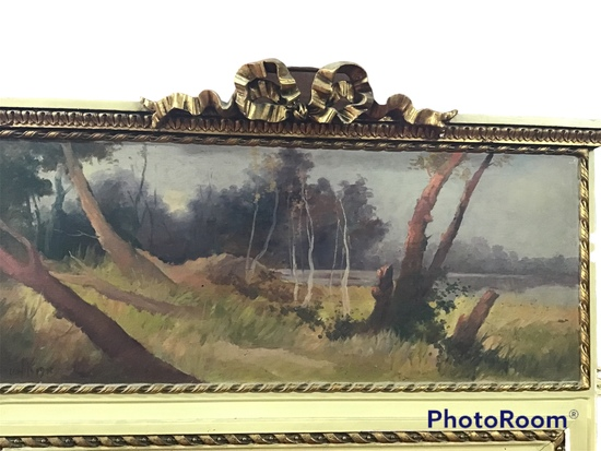 MIROIR TRUMEAU BISEAUTE DECOR PAYSAGE ENCADREMENT DORE BEIGE NOEUD 178 X 82 CM