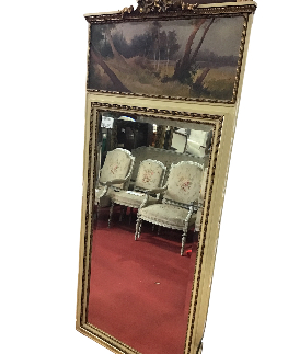 MIROIR TRUMEAU BISEAUTE DECOR PAYSAGE ENCADREMENT DORE BEIGE NOEUD 178 X 82 CM
