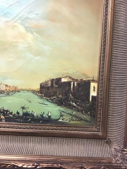 E.JACOB hst vue de venise ancienne cadre bois dore 46/56cm 