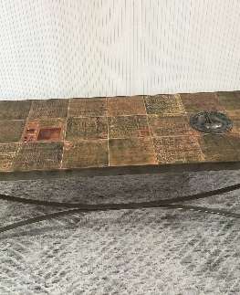 TABLE BASSE 1970 CARREAUX DE CERAMIQUE PIETEMENT ACIER 115 X 47 CM