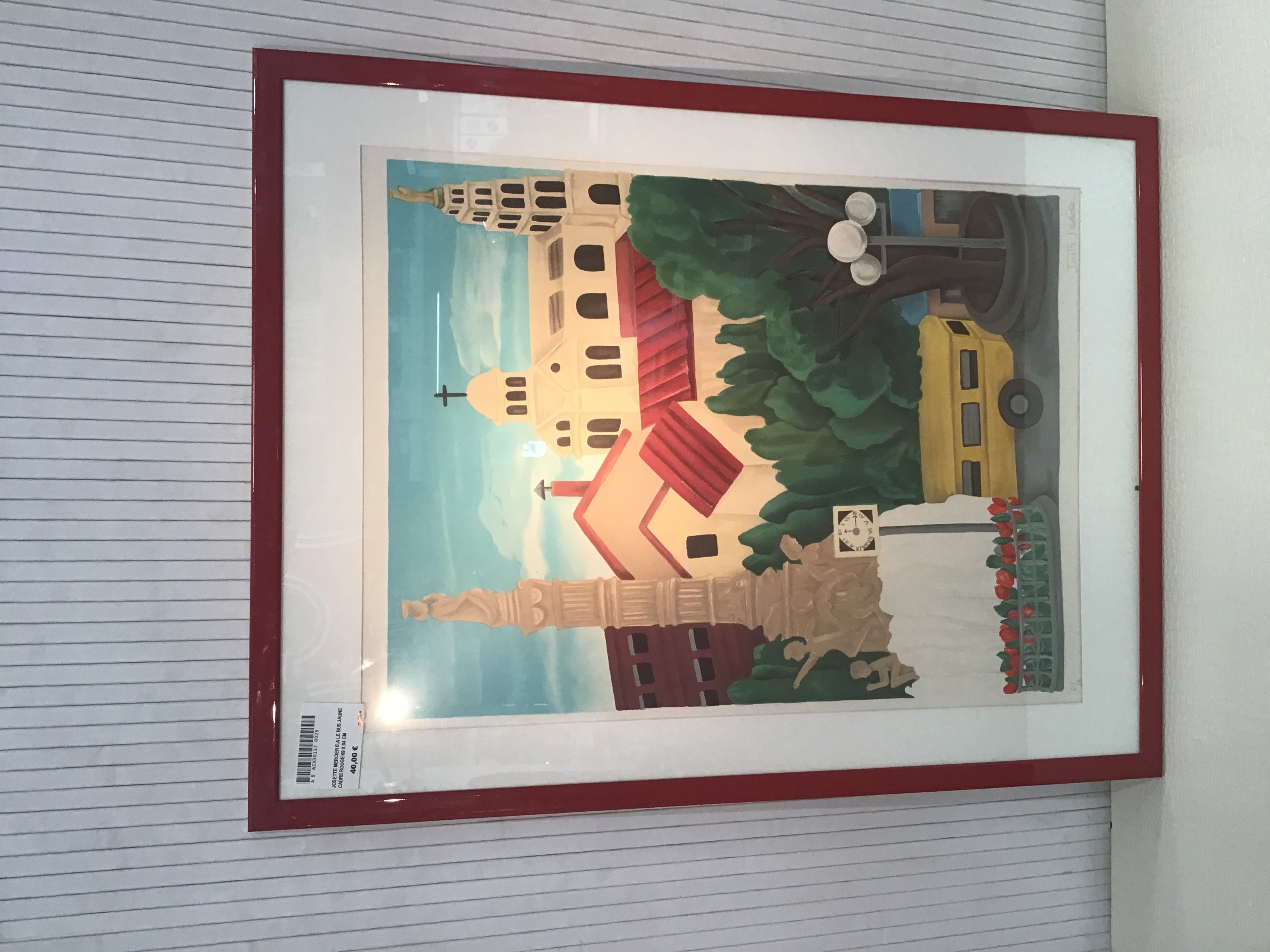 JOSETTE MERCIER E.A LE BUS JAUNE CADRE ROUGE 69 X 84 CM