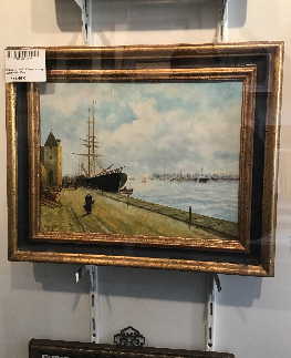 EUGENE JACQUET XX le port hsp sbg cadre dor 46 x 37 cm