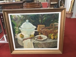 VICTOR CRUMIERE 1895-1950 nature morte  la soupiere hst sbg cadre dor 95 x 80 