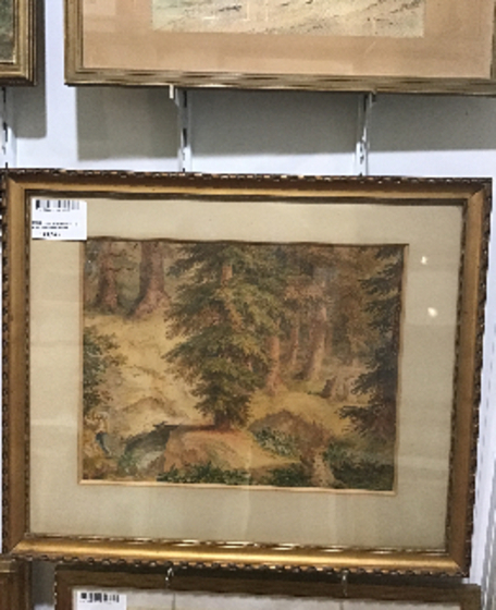 ECOLE SUISSE aquarelle sous bois anim cadre dor 61 x 51 cm