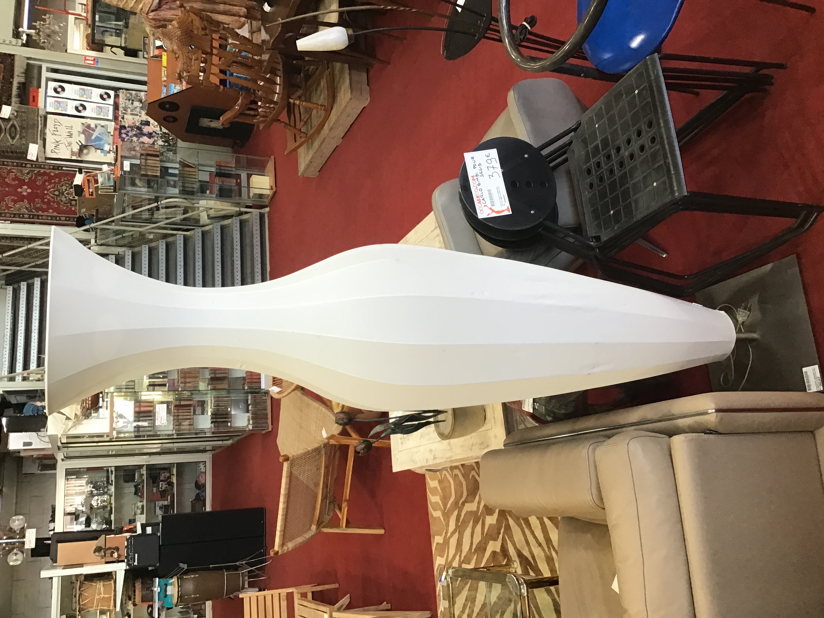 ROCHE BOBOIS LAMPADAIRE TOILE BLC MODELE DIX HEURES DIX SOCLE MET CHROME H195CM 