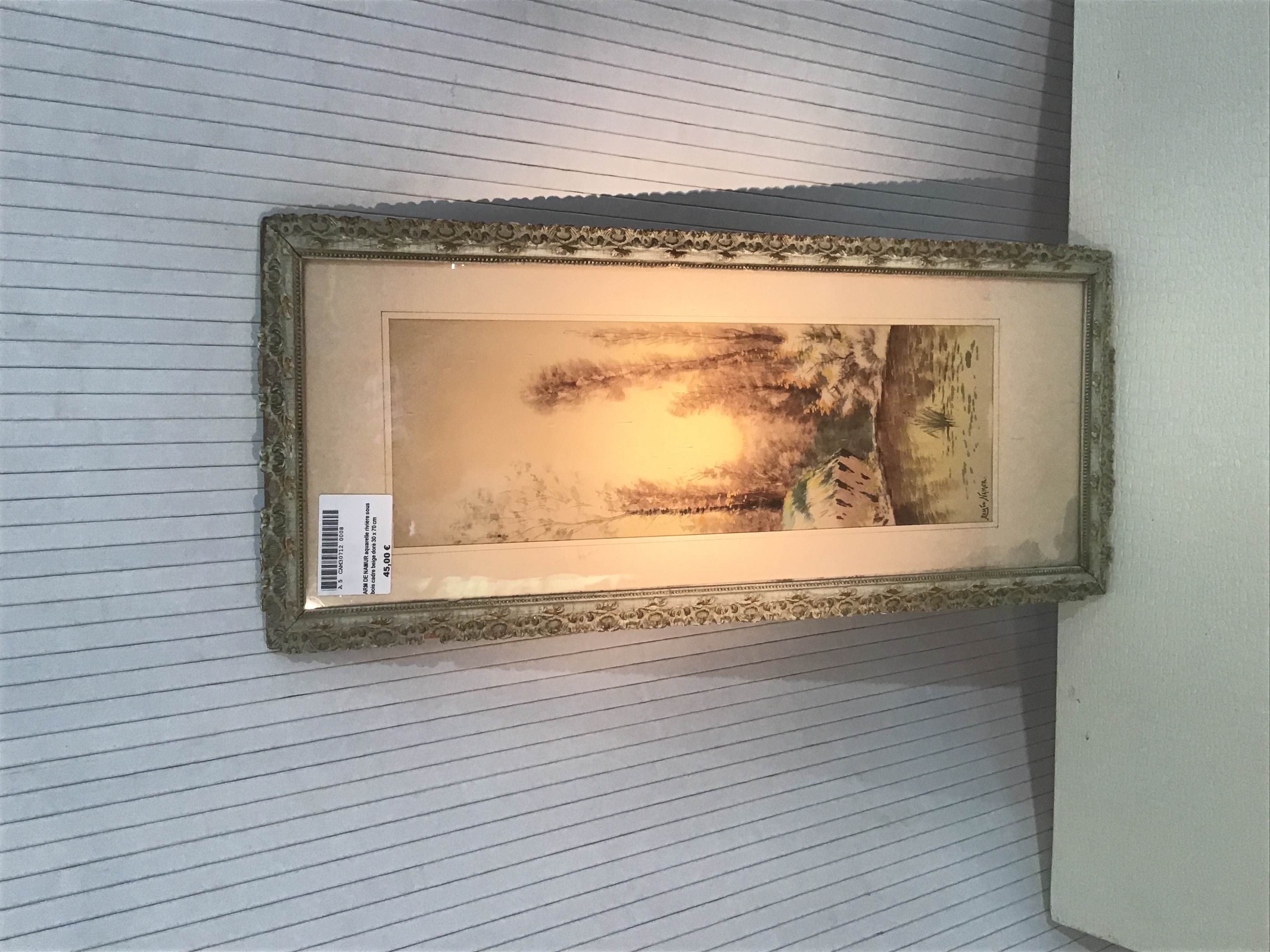 ARM DE NAMUR aquarelle rivire sous bois cadre beige dor 30 x 70 cm