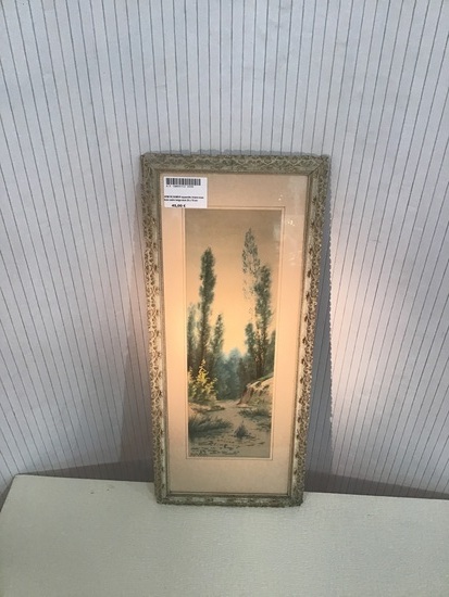 ARM DE NAMUR aquarelle rivire sous bois cadre beige dor 30 x 70 cm