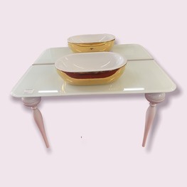 GALASSIA VASQUE PORCELAINE DORE CONSOLE BOIS LAQUE VERRE BLNAC 120 X 50 X 76 CM