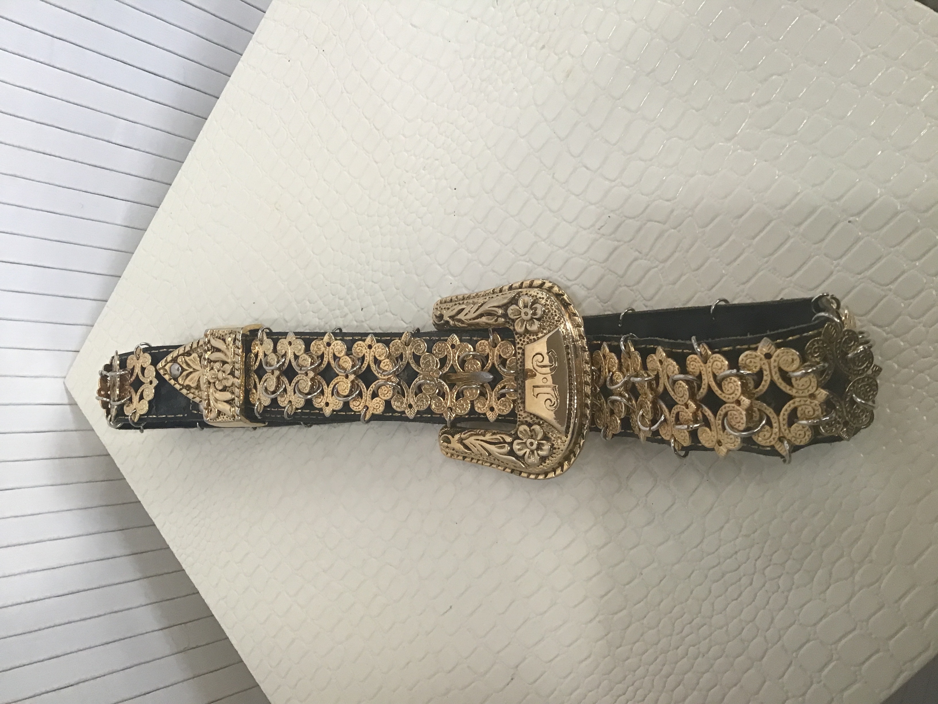 JOSE COTEL ceinture cuir et mtal dor