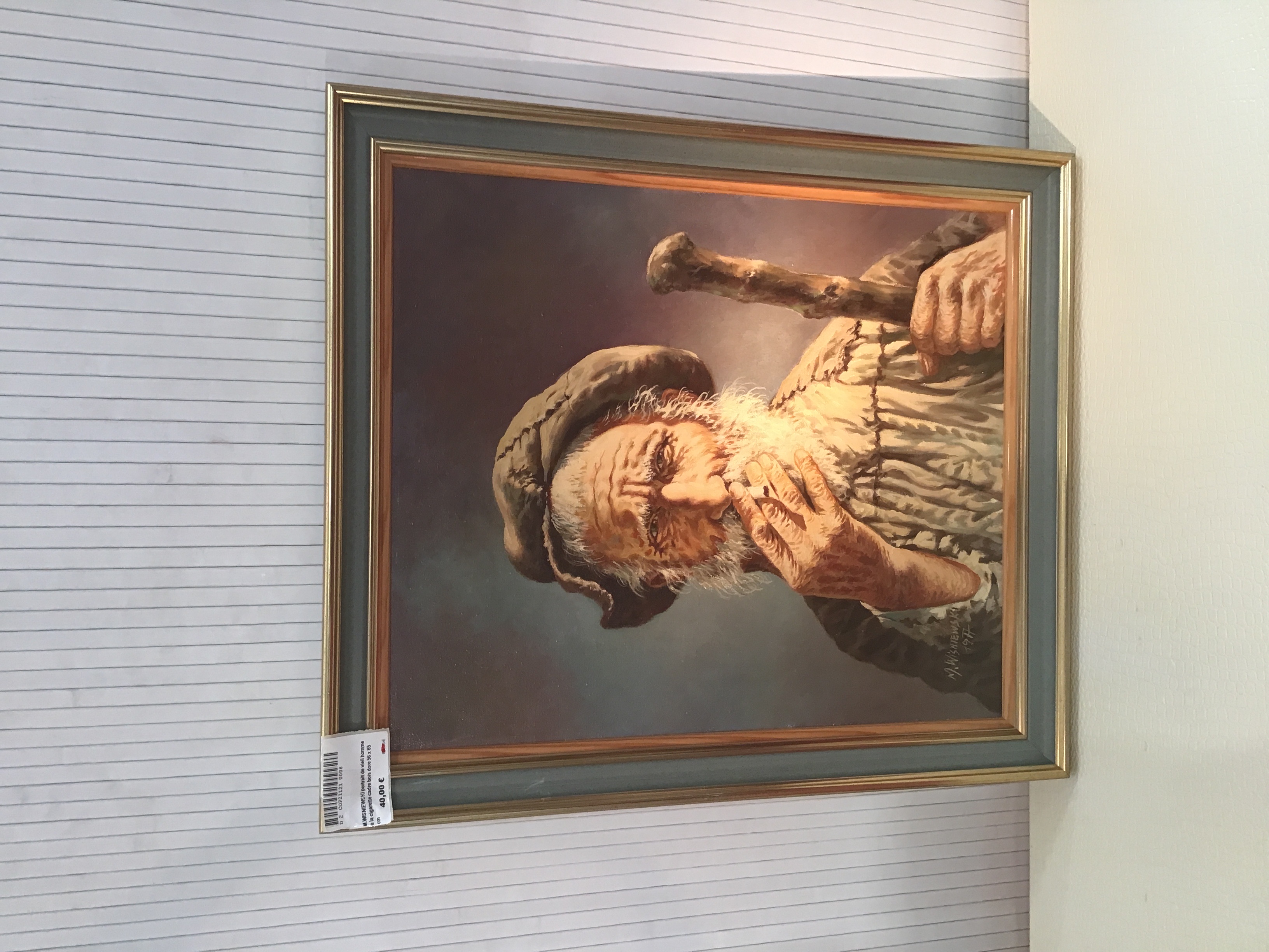 M.WISNIEWSKI portrait de vieil homme a la cigarette cadre bois dor 56 x 65 cm