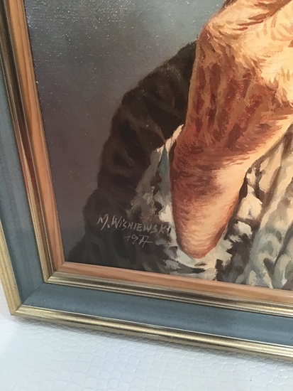 M.WISNIEWSKI portrait de vieil homme a la cigarette cadre bois doré 56 x 65 cm