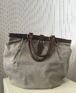 FABIANA FILIPPI sac a main toile ecru et cuir marron