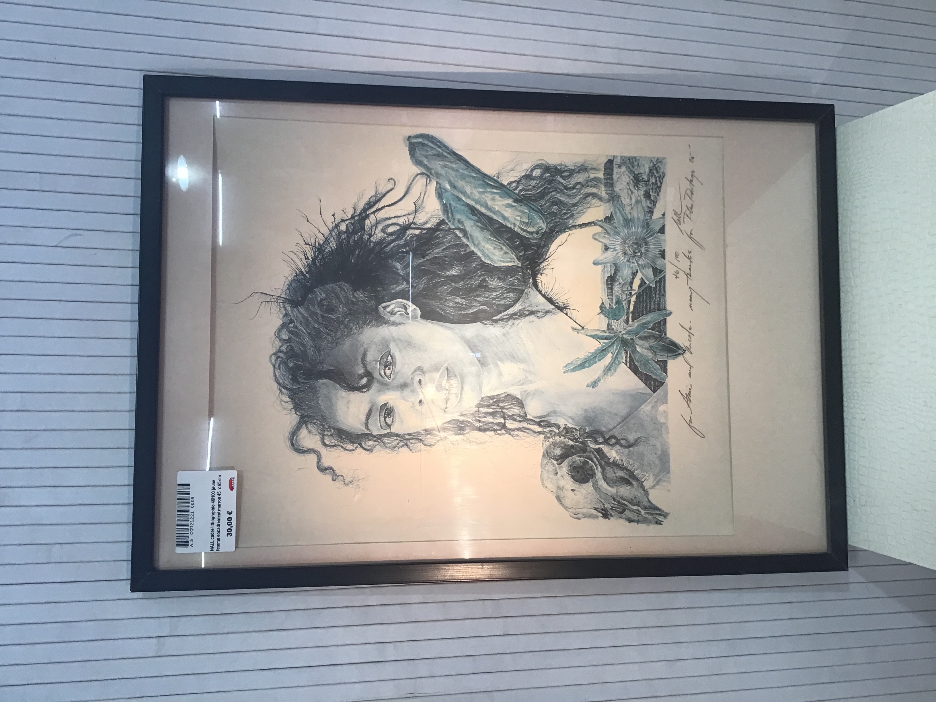 NALL cadre lithographie 46/100 jeune femme encadrement marron 45  x 65 cm