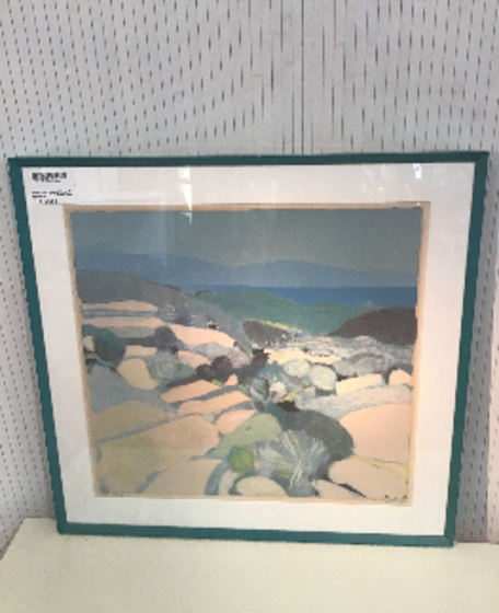 ROGER MUHL (1929-2008) lithographie campagne grassoise cadre bleu 68 x 72 cm