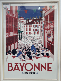 AFFICHE bayonne en fete cadre bois ceruse ss verre 56/76cm 