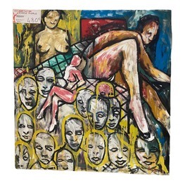 ANGELO PIERLO 1980 huile sur toile personnage nue 120 x 115 cm