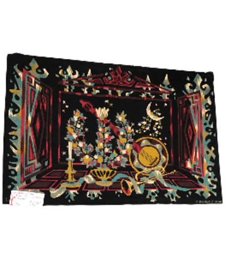 VAN HOUT LE BEAU tapisserie contemporaine decor fleurs et instruments 155 x 105 